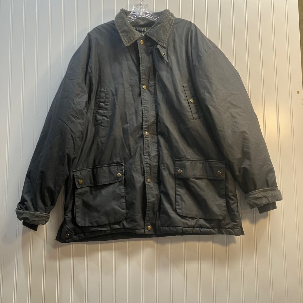 Wisent Men Waxed Cotton Field Work Jacket Navy Blue Plaid Lined Barn Coat XL/2XL